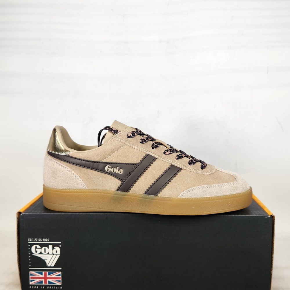 Gola Sneaker Women Size 9 Bone Dark Brown Gold Leopard Print Viper EV II